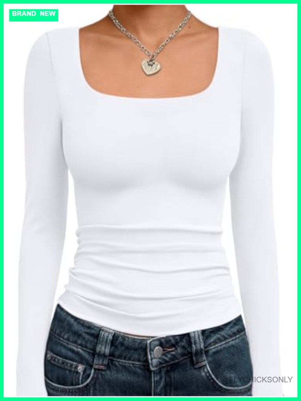 Square Neck Long Sleeve Double Lined Fitted Tee Fall Layering Top